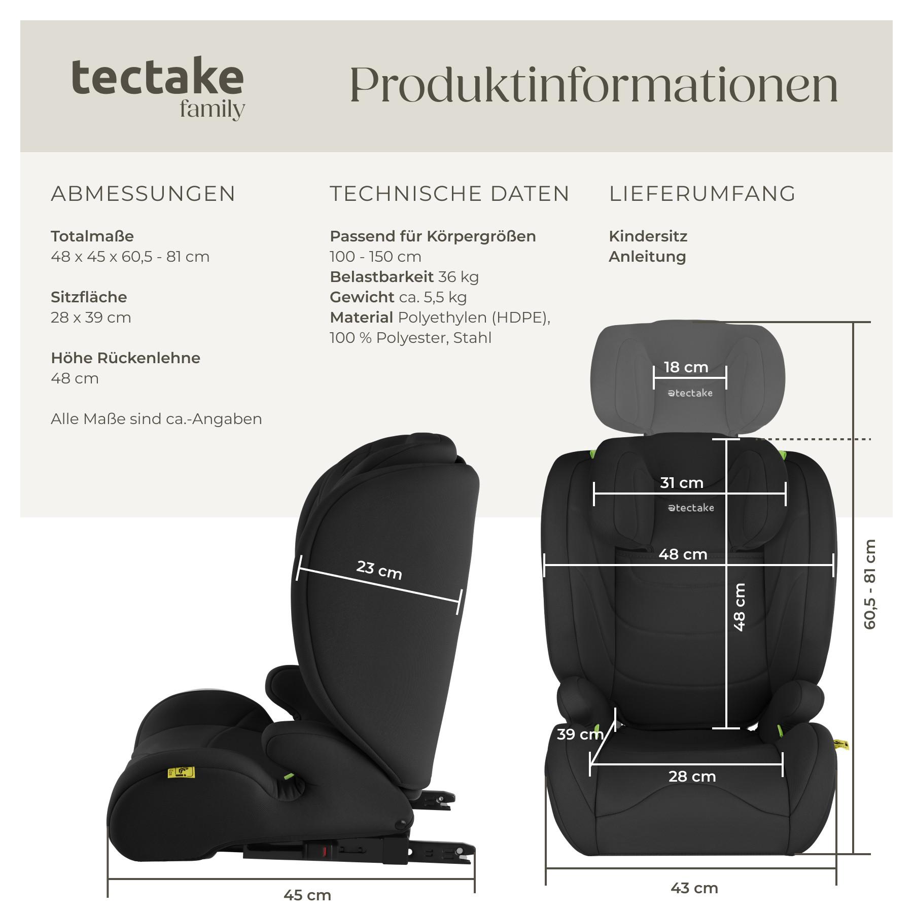 Tectake  Autositz Levi, i-Size Zulassung, mit ISOFIX Schwarz 