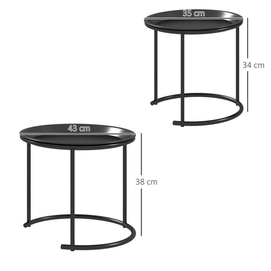 Northio Set di 2 tavolini, tavolini rotondi, tavolo da soggiorno impilabile, tavolino da divano per soggiorno, camera da letto, corridoio, acciaio, Ø43/35 cm, nero  