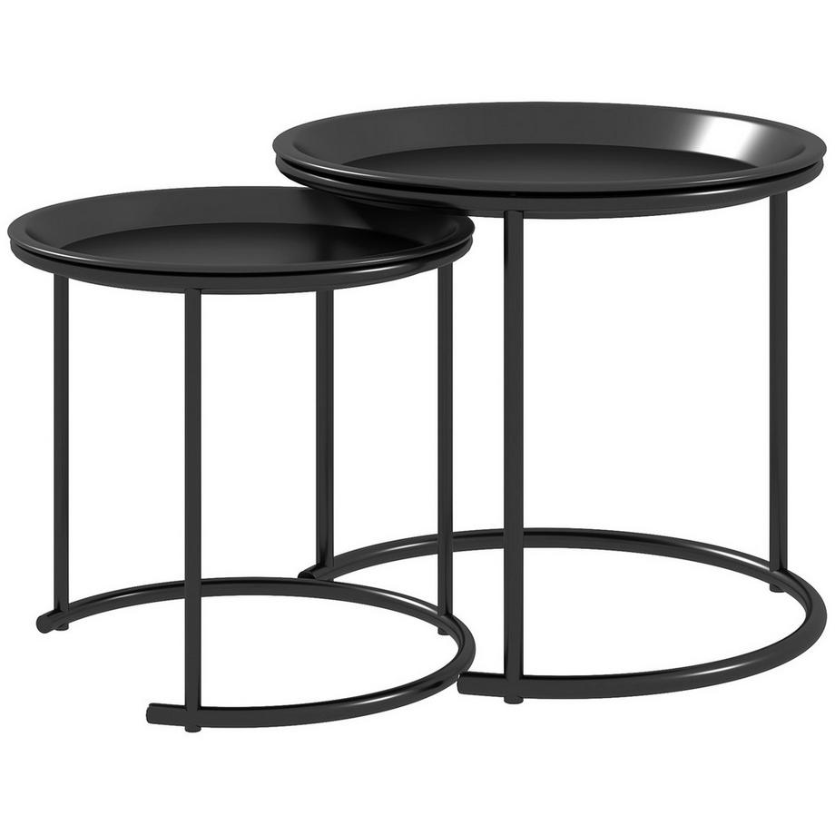 Set di 2 tavolini, tavolini rotondi, tavolo da soggiorno impilabile, tavolino da divano per soggiorno, camera da letto, corridoio, acciaio, Ø43/35 cm, nero