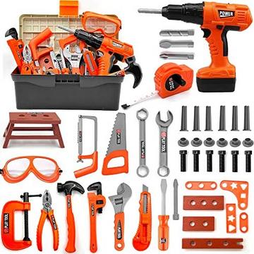 48 Stück Arbeitswerkzeuge Spielzeug Kinder Bauklötze Werkzeugkasten mit Bohrer Imitation Lernspiel