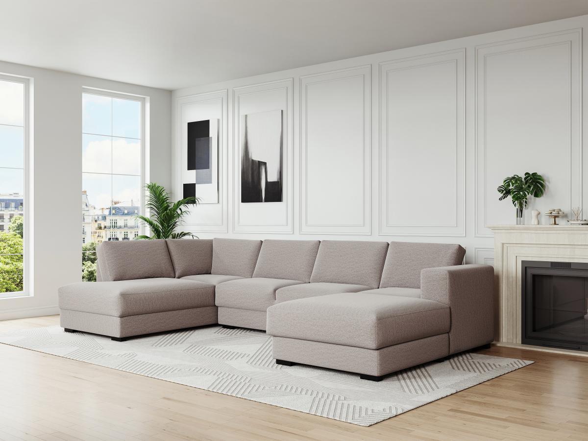 Vente-unique Wohnlandschaft mit Ecke - Ecke rechts - Stoff - Beige - MESETA  