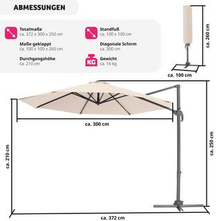 Tectake Parasol DARIA 300 cm avec pied déporté et housse de protection  