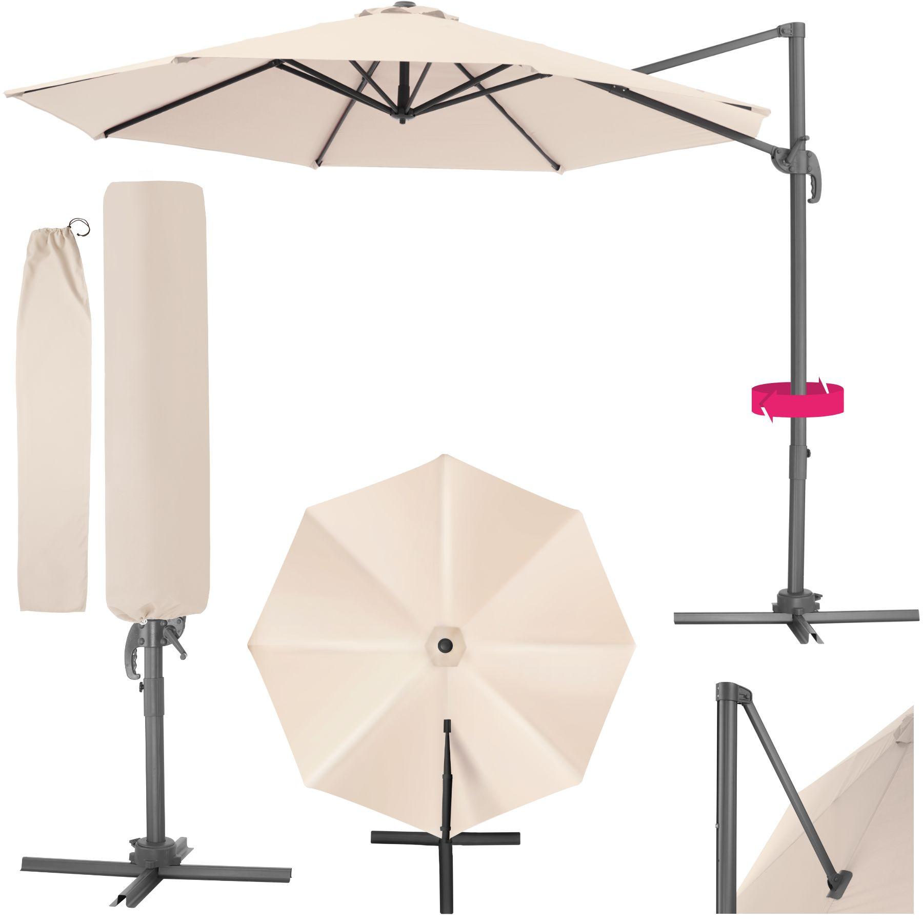 Tectake Parasol DARIA 300 cm avec pied déporté et housse de protection  