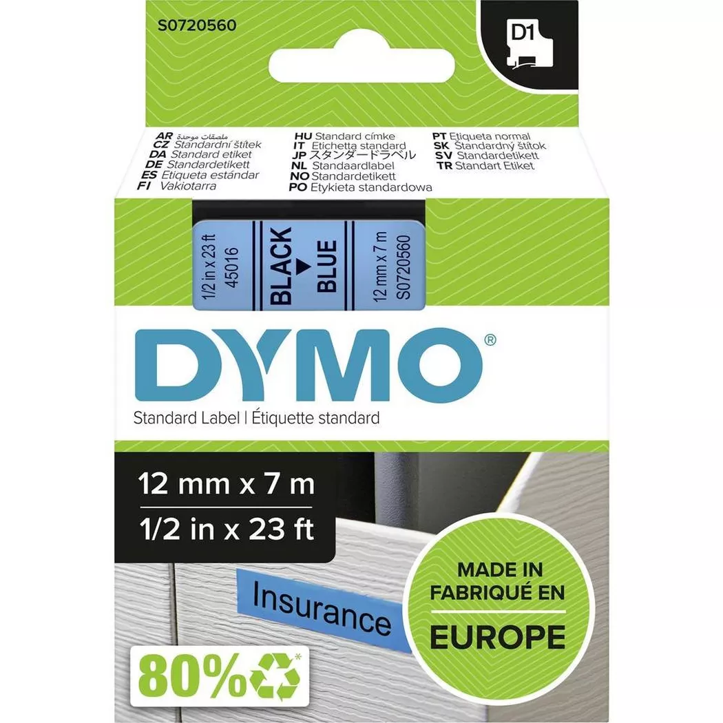 DYMO S0720560 D1 Tape 12mm x 7m Black on Blue