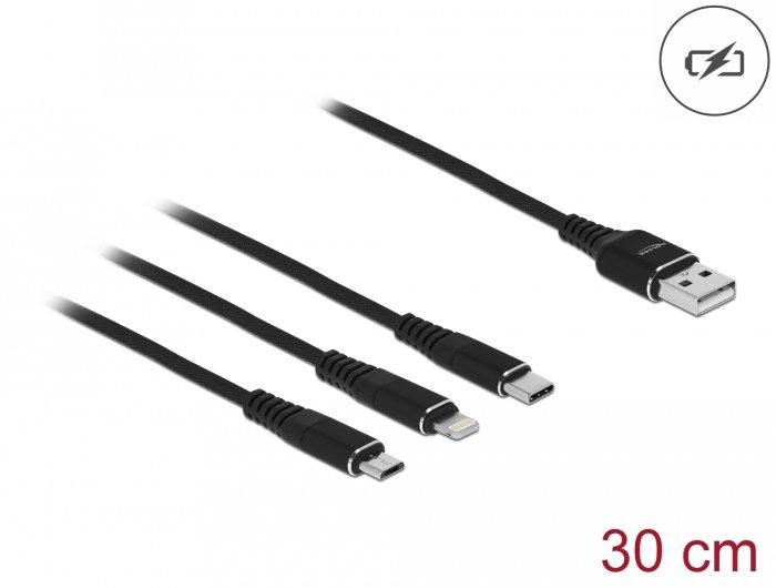 DeLock  87152 USB Kabel 0,3 m USB 2.0 USB A USB C/Micro-USB B/Lightning Schwarz 