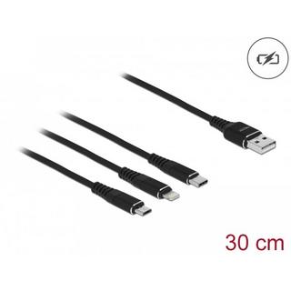 DeLock  87152 USB Kabel 0,3 m USB 2.0 USB A USB C/Micro-USB B/Lightning Schwarz 