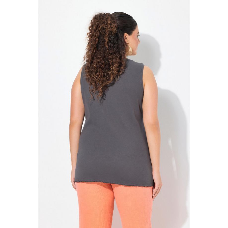 Ulla Popken Top in Jersey a Costine Slim Scollo Rotondo Senza Maniche  