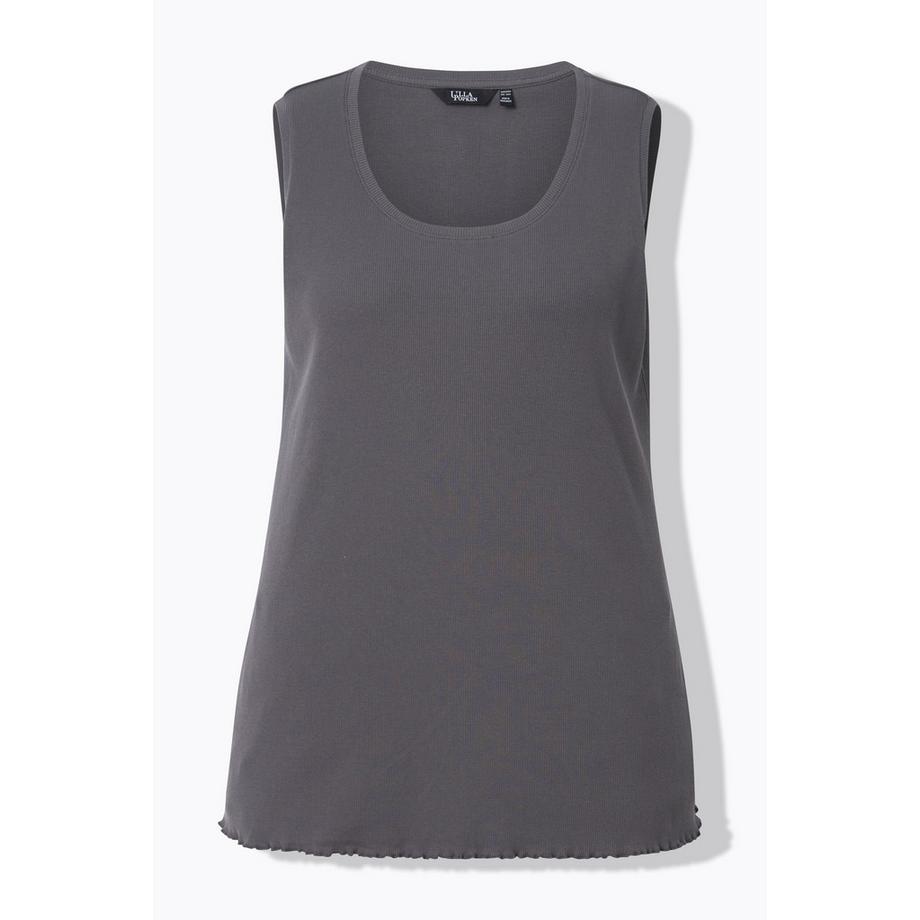 Ulla Popken Top in Jersey a Costine Slim Scollo Rotondo Senza Maniche  