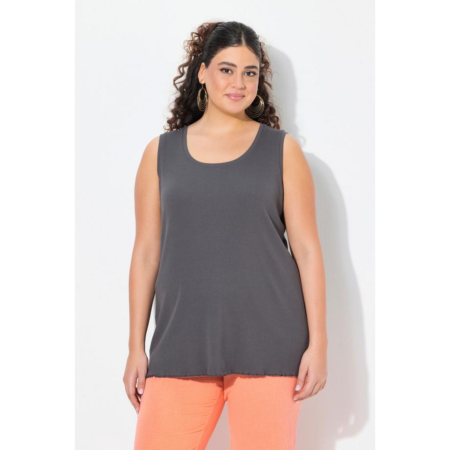 Ulla Popken Top in Jersey a Costine Slim Scollo Rotondo Senza Maniche  