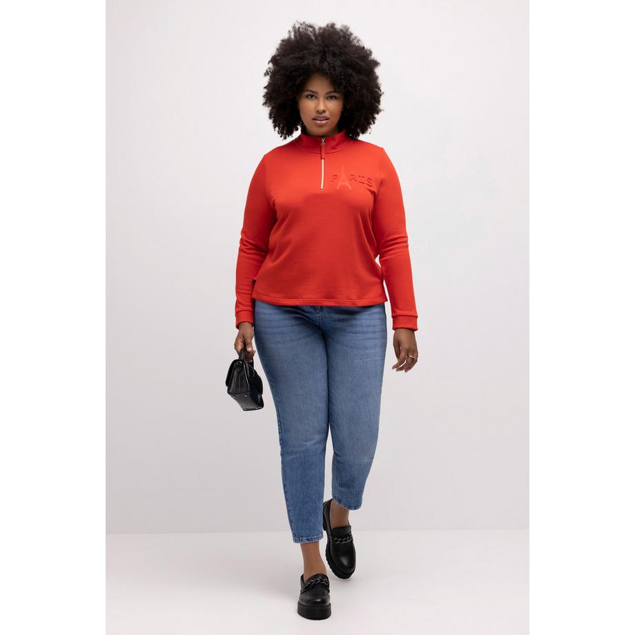 Ulla Popken Torre Eiffel Collo Alto Zip Maniche Lunghe Felpa  