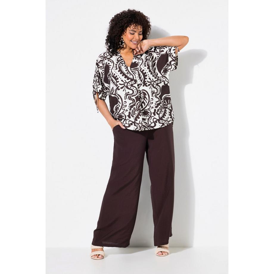 Ulla Popken Pantalon à Enfiler Jambe Large Texturé  