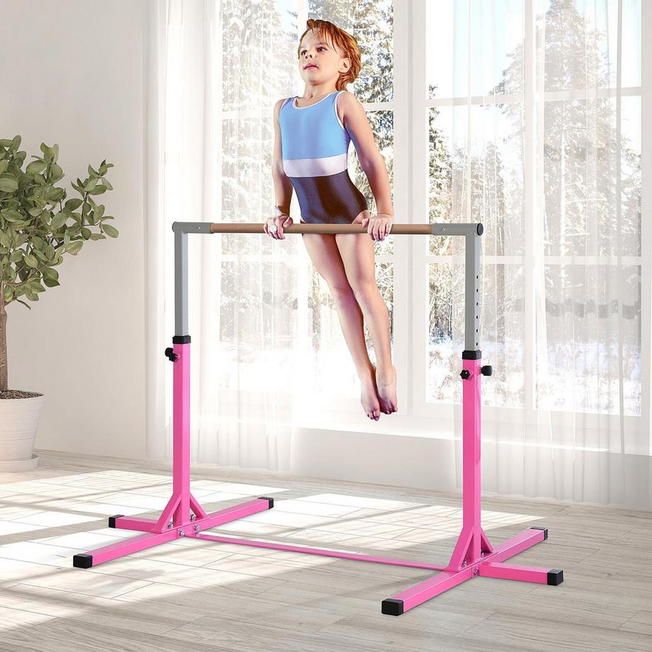 Northio  Barre Fixe De Gymnastique 13 Niveaux Réglable En Hauteur Jusqu'À 75 Kg Système De Charge Équipement D'Entraînement Acier Bois De Hêtre Rose 