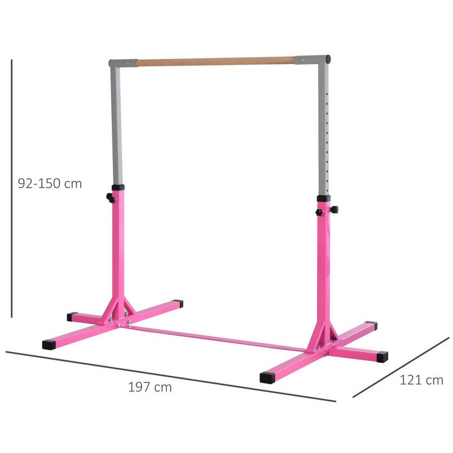 Northio  Barre Fixe De Gymnastique 13 Niveaux Réglable En Hauteur Jusqu'À 75 Kg Système De Charge Équipement D'Entraînement Acier Bois De Hêtre Rose 