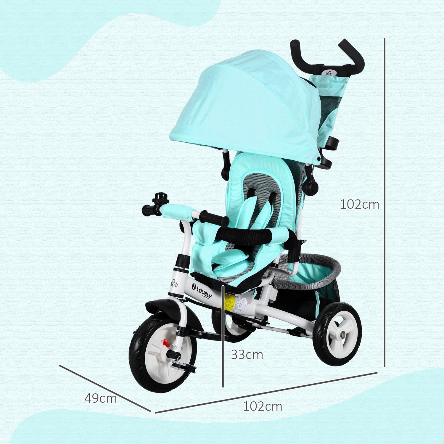 Northio  Triciclo 6 in 1 con barra di spinta, triciclo per bambini con tettuccio parasole rimovibile, cuscino, bici senza pedali con cintura di sicurezza a 5 punti, cestino, portabicchieri, per bambini da 1 a 5 anni, Verde Aosom 