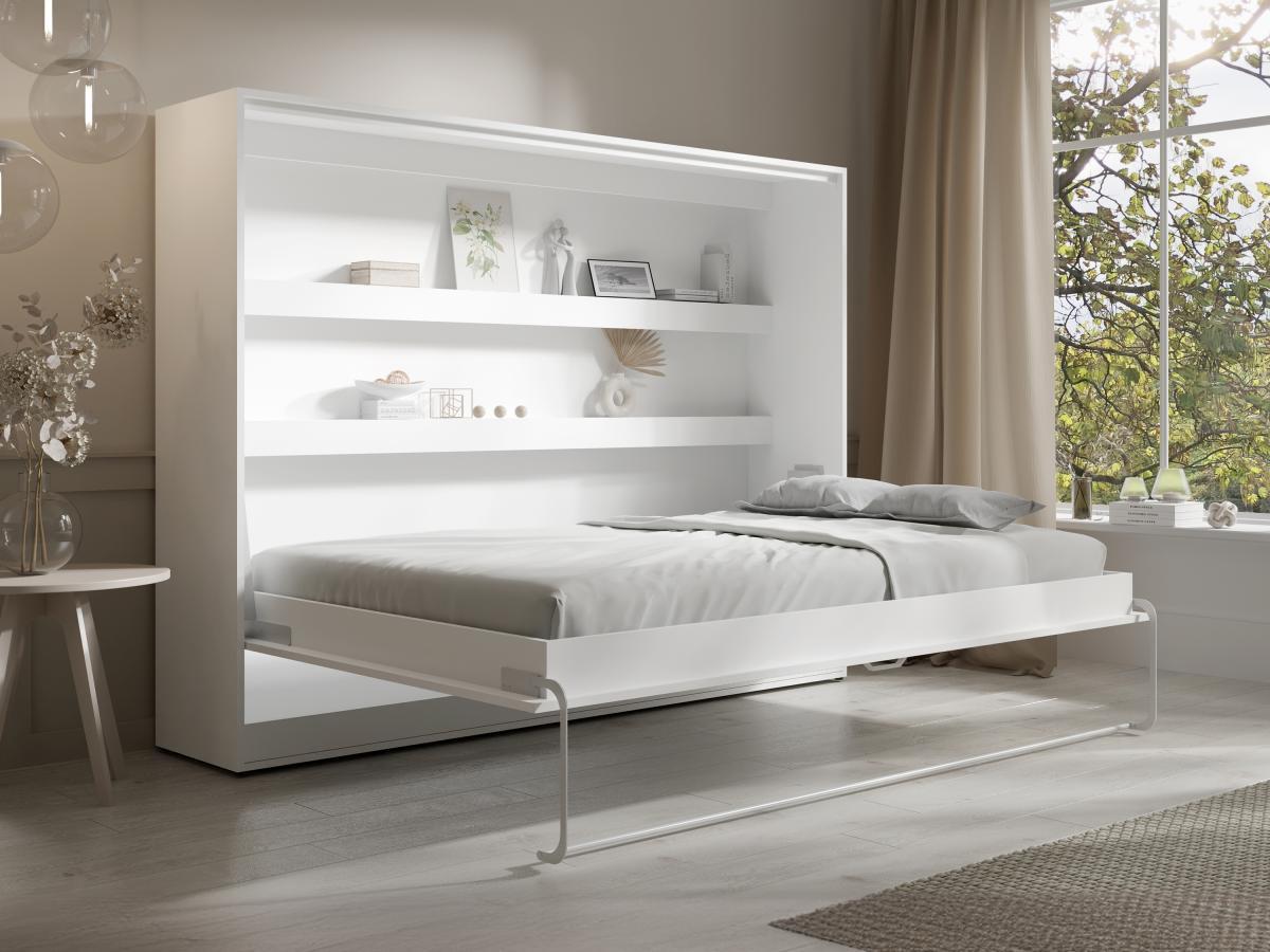 Vente-unique Letto estraibile 140 x 200 cm Apertura orizzontale manuale Con LED Bianco - RAPILI  