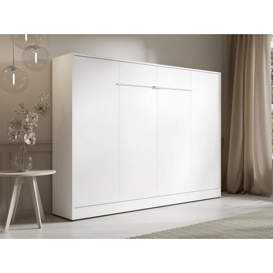 Vente-unique Lit escamotable 140 x 200 cm - Ouverture horizontale manuelle - Avec LEDs - Blanc - RAPILI  
