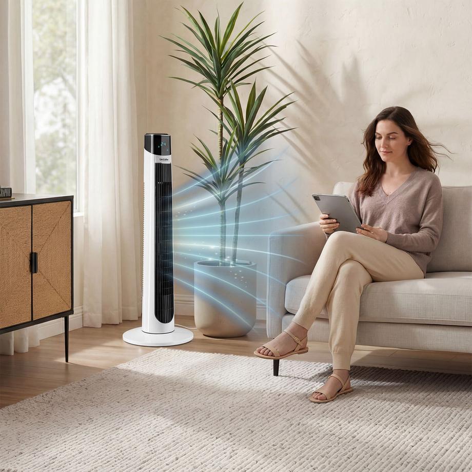 Tectake Turmventilator Arktis mit Schwenkfunktion, mehrere Modi, Fernbedienung, platzsparend, energiesparend  