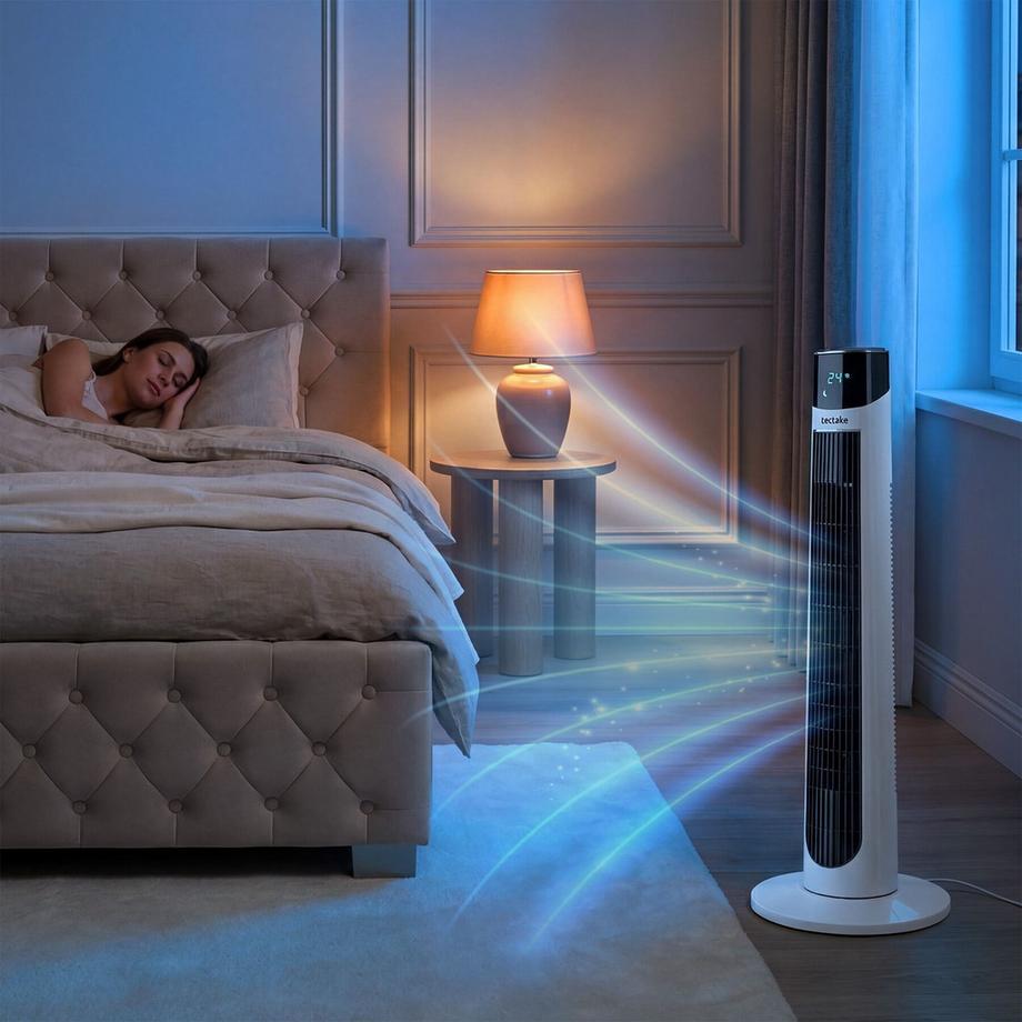 Tectake Turmventilator Arktis mit Schwenkfunktion, mehrere Modi, Fernbedienung, platzsparend, energiesparend  