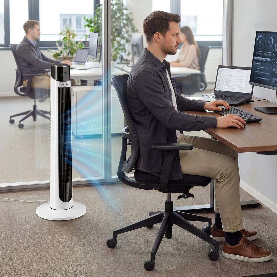 Tectake Turmventilator Arktis mit Schwenkfunktion, mehrere Modi, Fernbedienung, platzsparend, energiesparend  