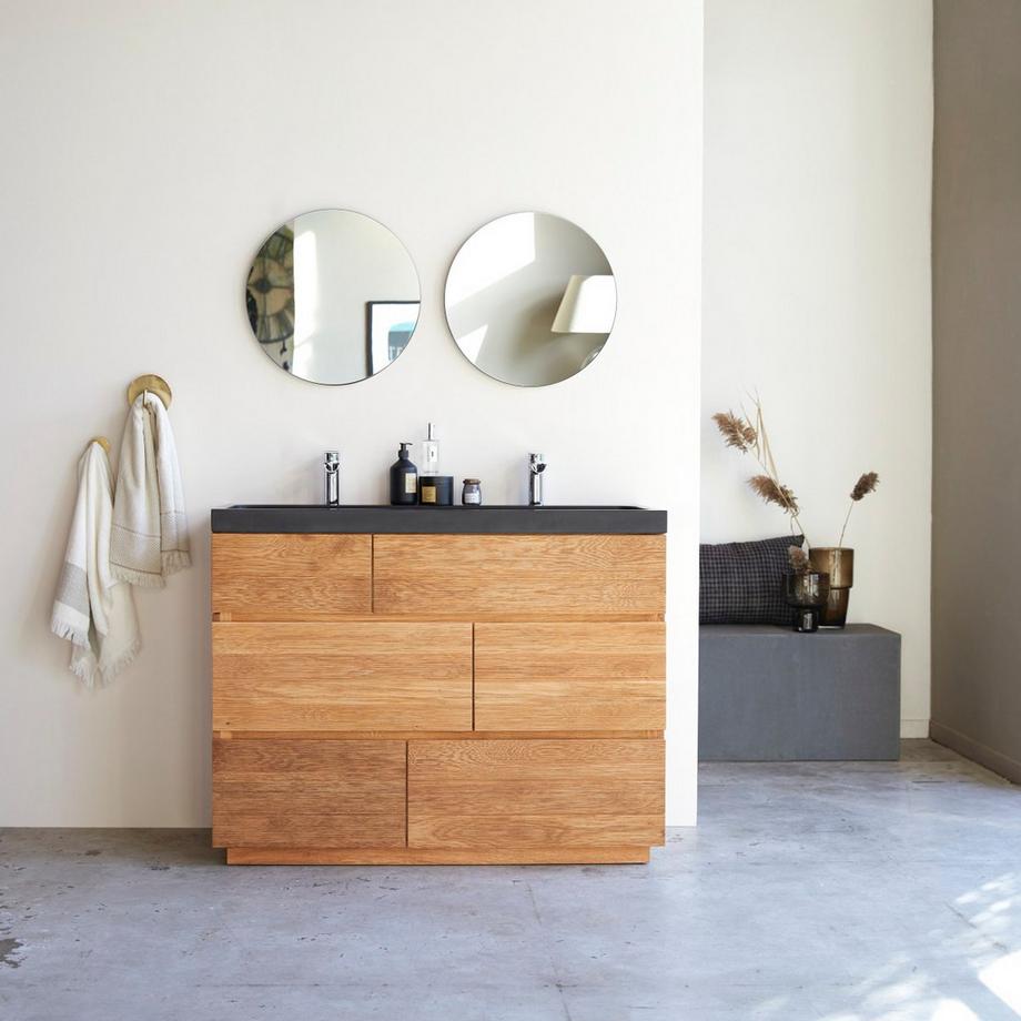 Tikamoon Badezimmermöbel aus massiver Eiche und Lavastein 120 cm Karl  