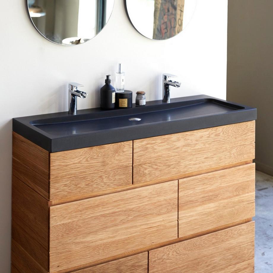 Tikamoon Badezimmermöbel aus massiver Eiche und Lavastein 120 cm Karl  