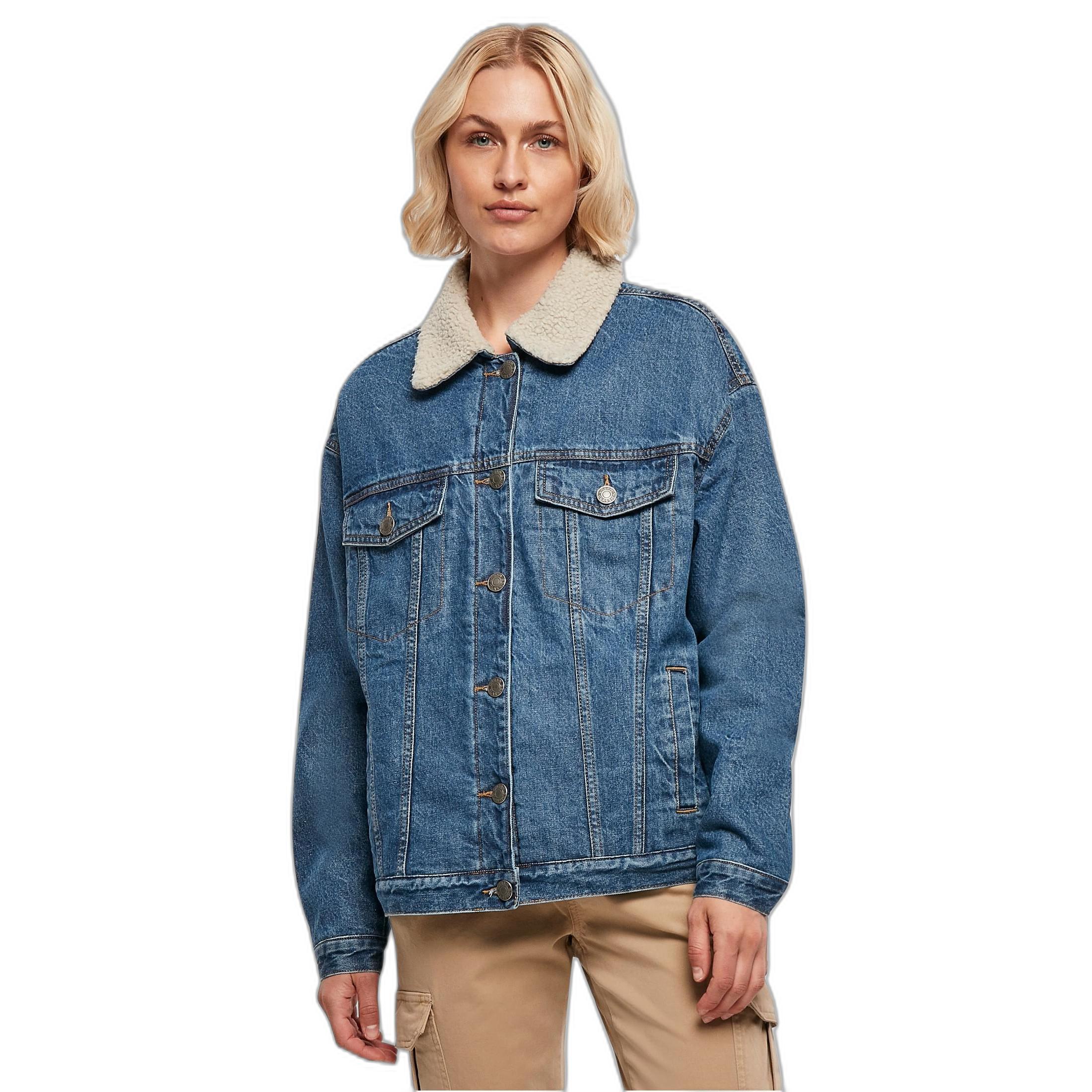 URBAN CLASSICS Oversize Jeansjacke mit Sherpa Kragen  