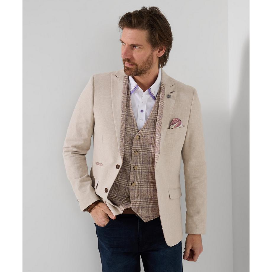 Blazer en Mélange de Lin avec Doublure Florale et Revers en Pointe