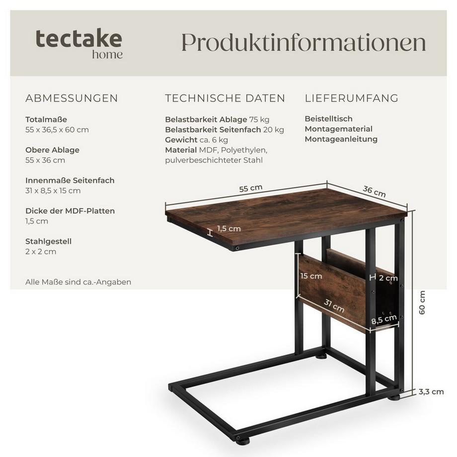 Tectake Beistelltisch Wigan Industrial Style Holz und Stahl  