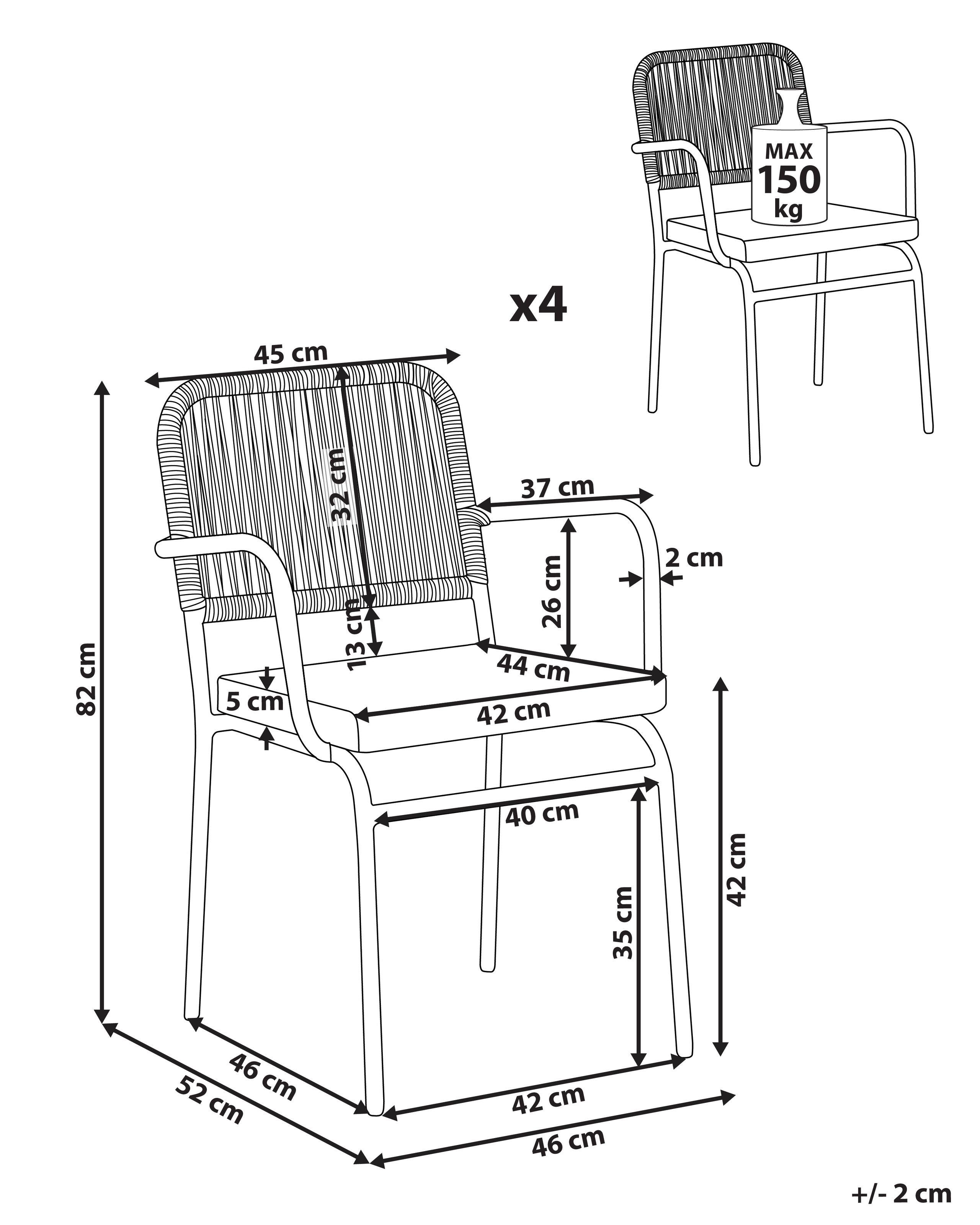 Beliani Set di 4 sedie da giardino con cuscini en Alluminio Moderno TACENO  