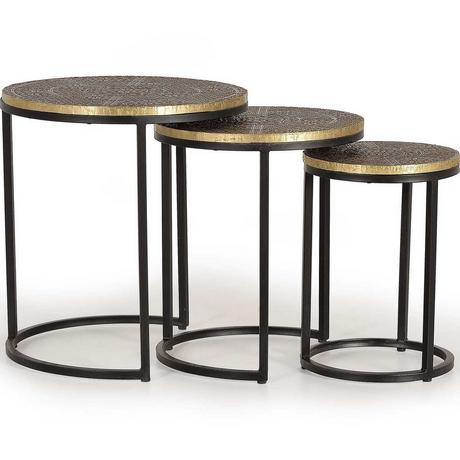 mutoni Table d&#039;appoint Fayna Bronze ronde (lot de 3)  