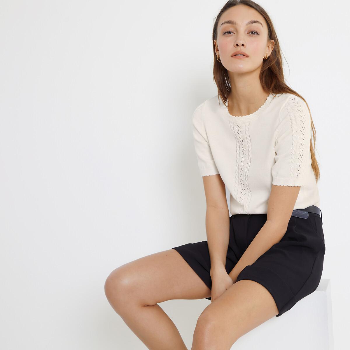 La Redoute Collections  Kurzärmeliger Pullover mit rundem Ausschnitt 