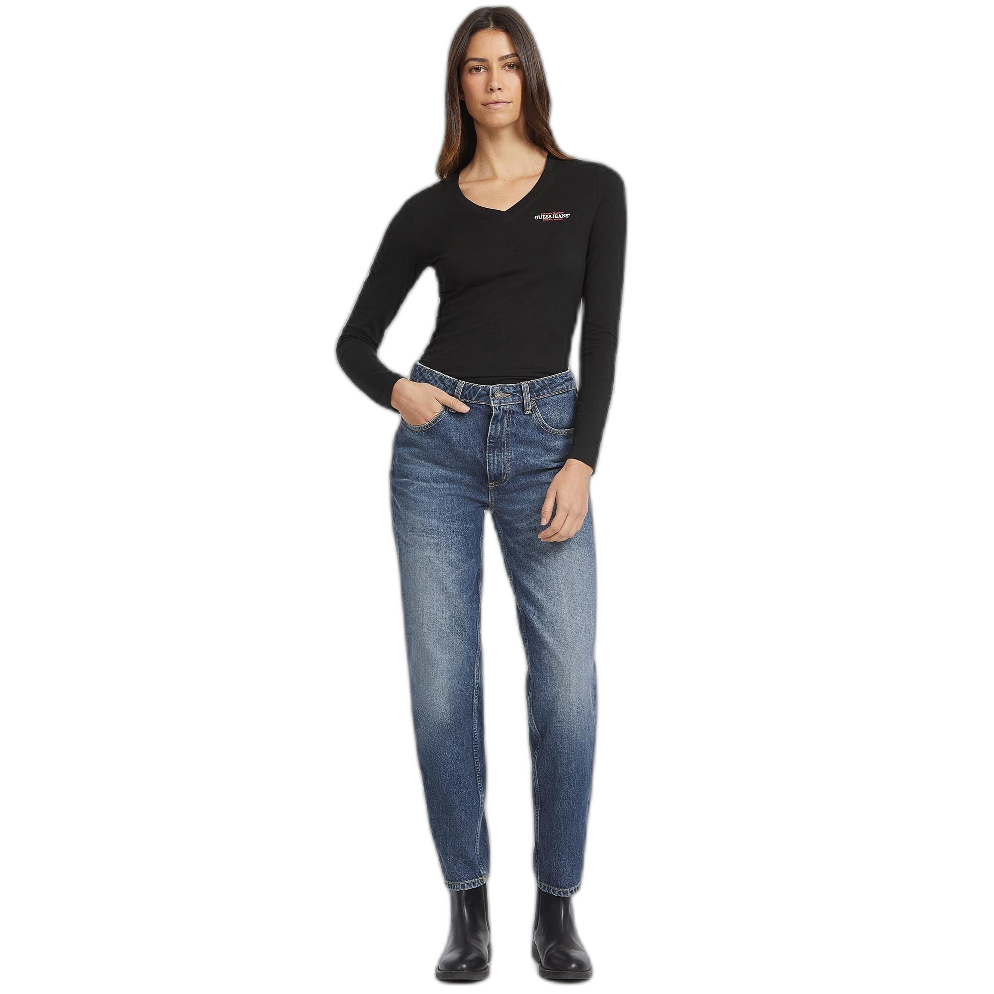 GUESS T-Shirt Slim Fit Manches Longues Col V Mini America  