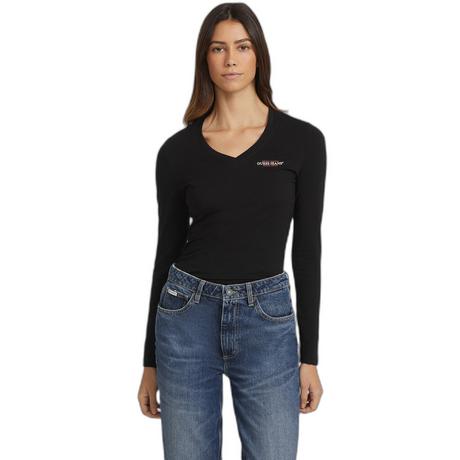 GUESS T-Shirt Slim Fit Manches Longues Col V Mini America  