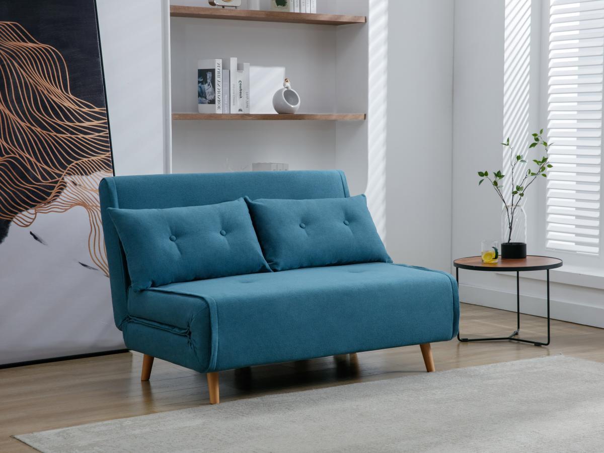 Vente-unique Canapé 2 places convertible en tissu bleu URIBIA  