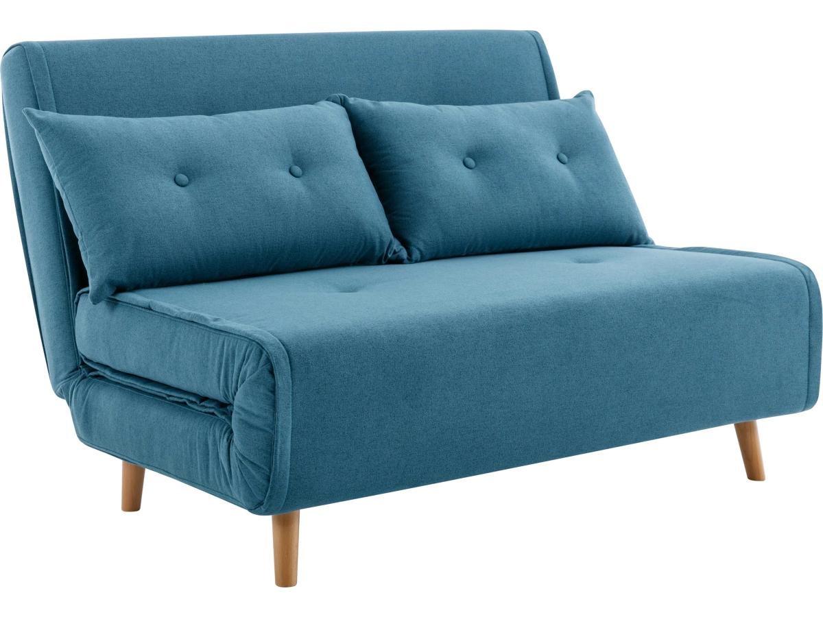 Vente-unique Canapé 2 places convertible en tissu bleu URIBIA  