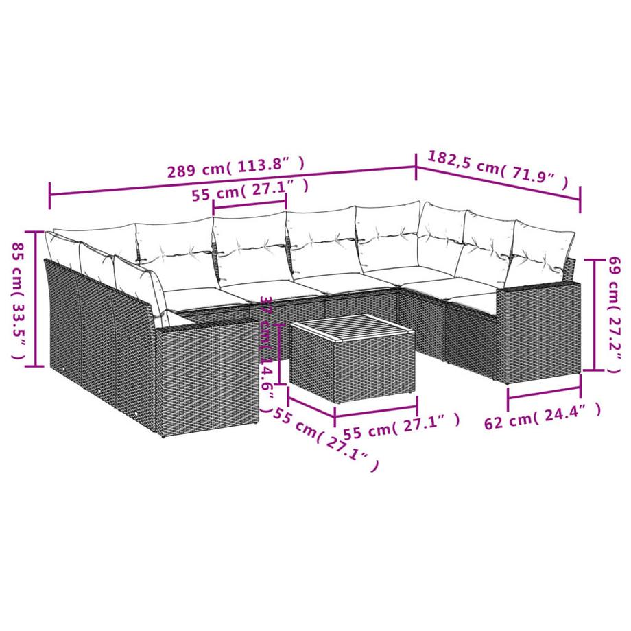 VidaXL set divano da giardino Polirattan  