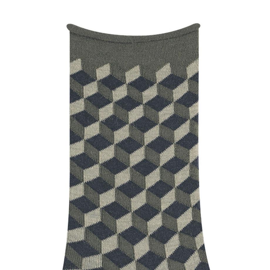 BLEU FORET Chaussettes laine coton motif géométrique  