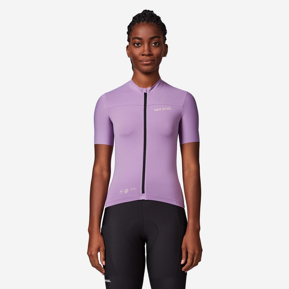 Maillot manches courtes de vélo de route ajusté femme, EDR violet