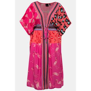 Ulla Popken  Kaftan, Flamingos, Bindeband, V-Ausschnitt, Halbarm 