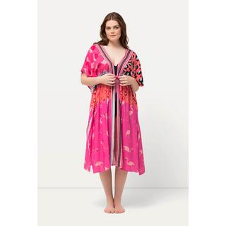 Ulla Popken  Kaftan, Flamingos, Bindeband, V-Ausschnitt, Halbarm 