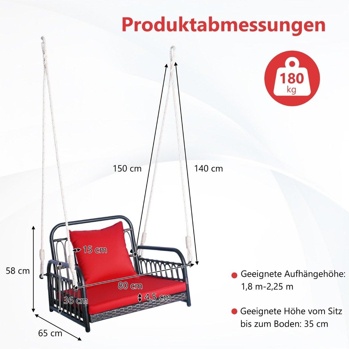 Northix Hängesessel Terrassenschaukel bis 180kg belastbar Hängesitz mit Sitz- & Rückenkissen 80 x 65 x 58 cm  