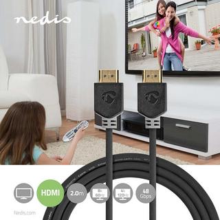 Nedis  Câble HDMI™ Ultra High Speed | HDMI™ Contact | HDMI™ Contact | 8K@60Hz | 48 Gbps | 2,00 m | Rond | 6,5 mm | Anthracite | Låda 