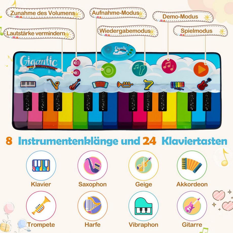 Northix  Tapis de piano pour enfants avec 8 instruments 