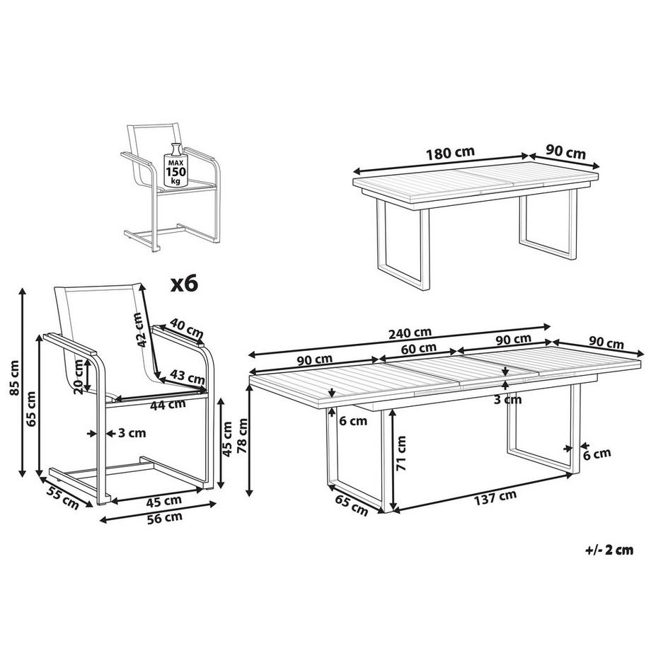 Beliani Garten-Essgruppe für 6 Personen aus Aluminium Modern VALCANETTO/COSOLETO  