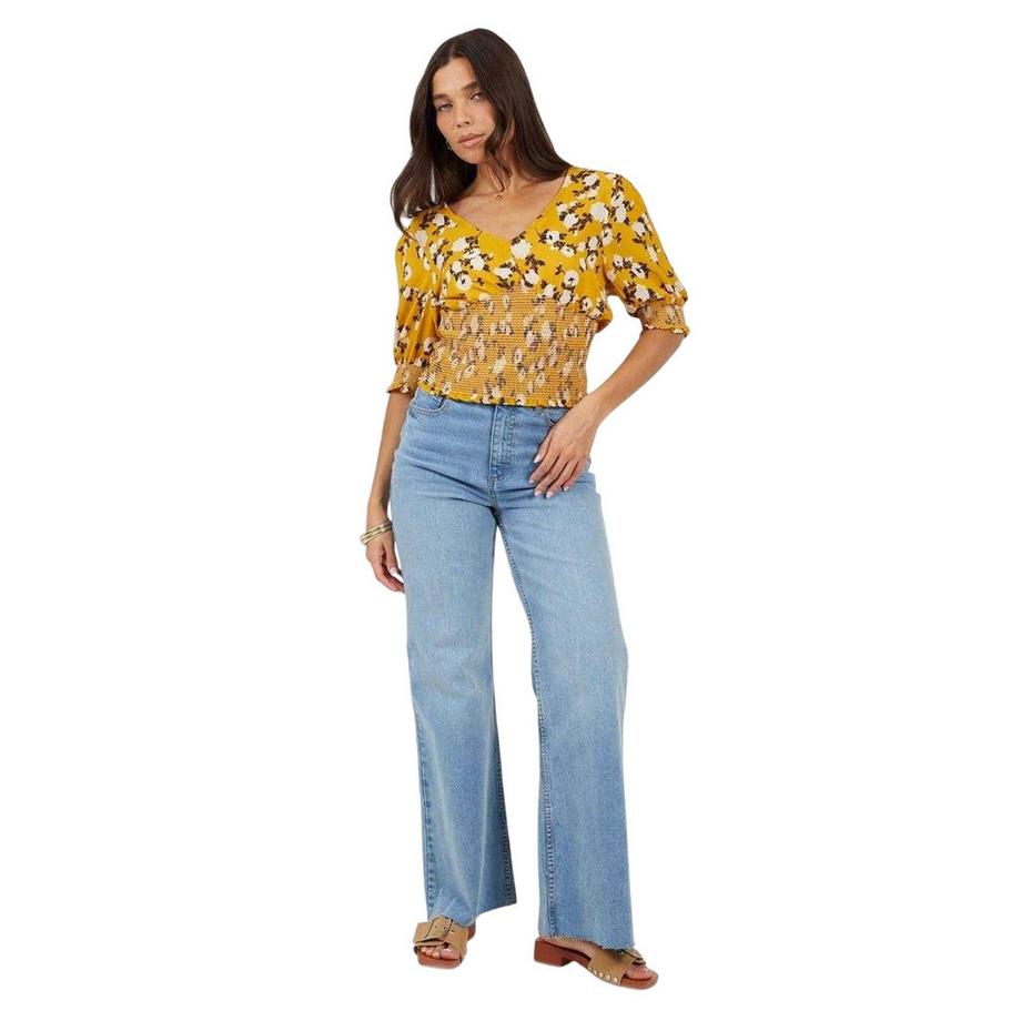 Brave Soul Blouse à Motif Floral Col V Manches Bouffantes  
