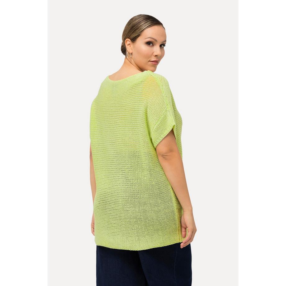 Ulla Popken Maglione Oversized Mezza Manica Palme Scollo a Barca  