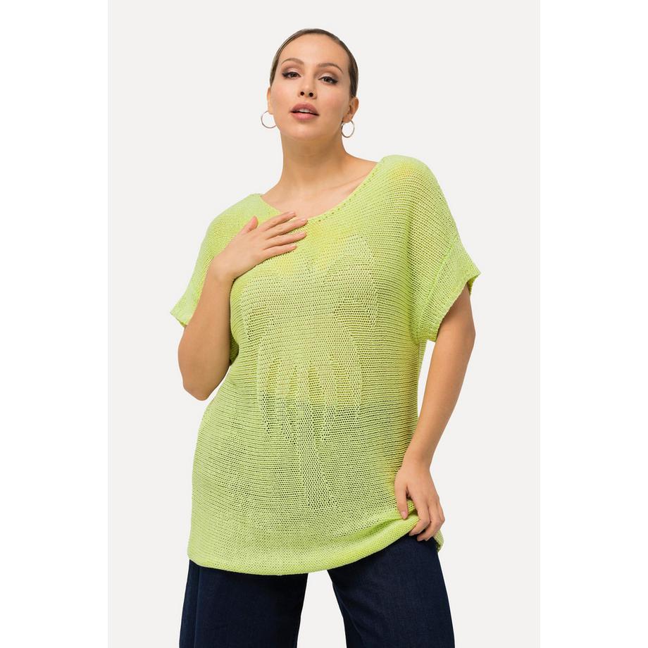 Ulla Popken Maglione Oversized Mezza Manica Palme Scollo a Barca  