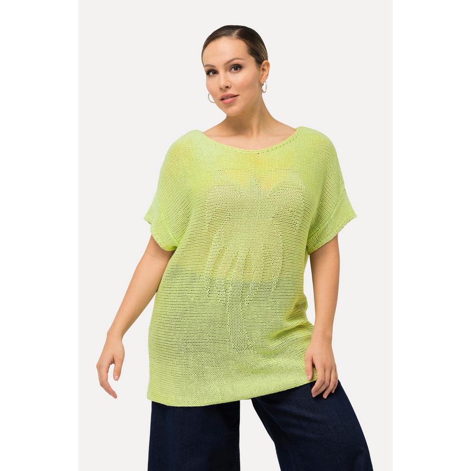 Ulla Popken Maglione Oversized Mezza Manica Palme Scollo a Barca  