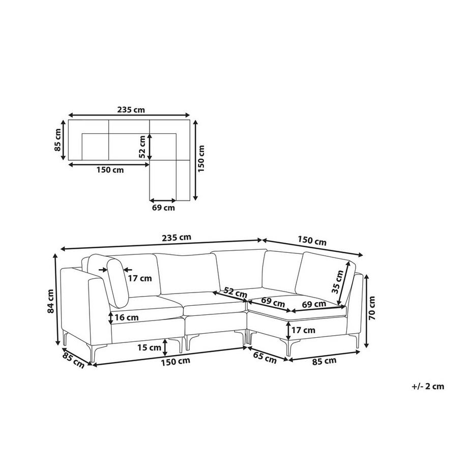 Beliani 4-Sitzer Ecksofa links aus Samtstoff  EVJA  
