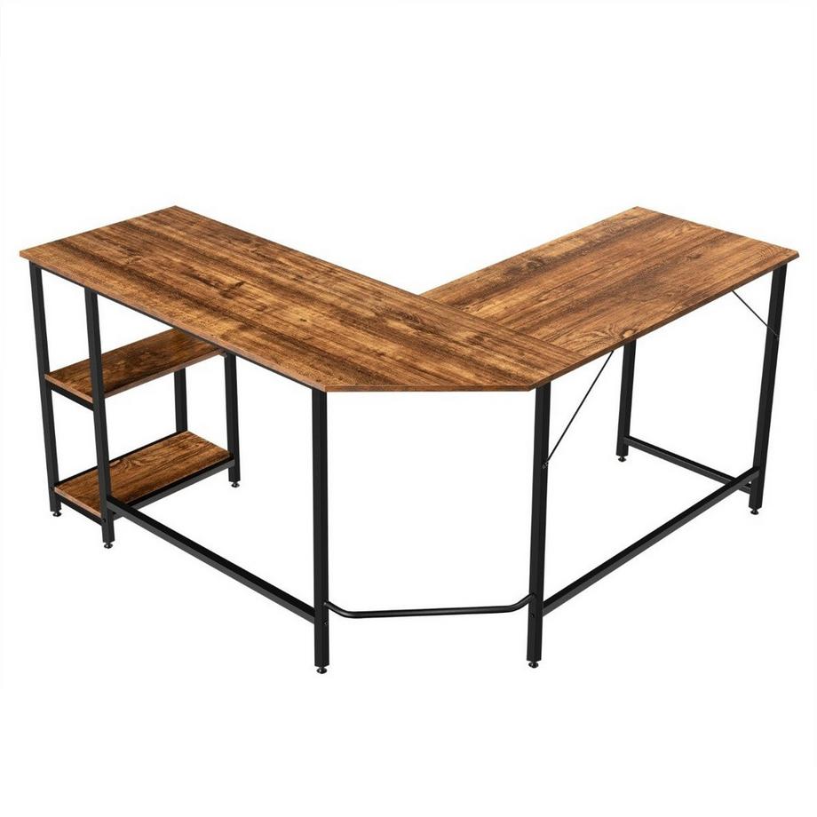 Northix L-förmiger Schreibtisch Homeoffice-Schreibtisch mit 2 Ablageflächen 138 x 138 x 75.5 cm Kaffeebraun + Schwarz  